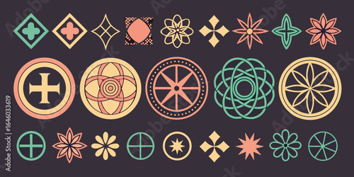vintage geometric symbols and sacred patterns collection for logo design and mystical branding