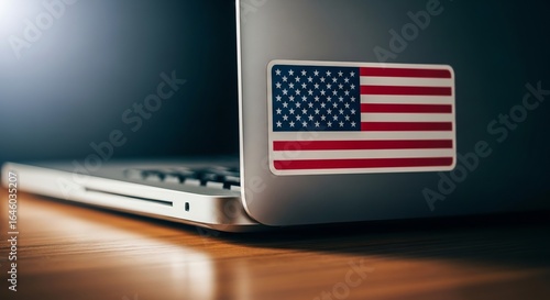 American Flag Sticker on Laptop Computer