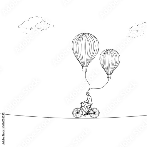 Bicycle balloons riding adventure journey fantasy surreal drawing illustration sketch art design concept idea 100