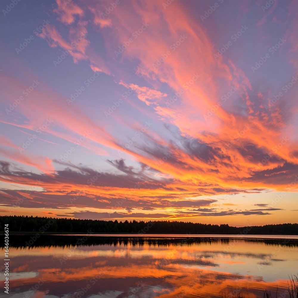 Naklejka premium Serene sunset over a lake (1)