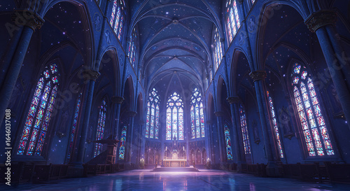 Magical Cathedral Interior Night Stars