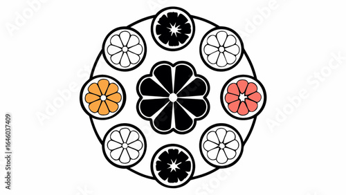 Circular arrangement of citrus fruit slices with various color variations