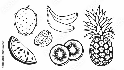 Wallpaper Mural Illustration of a variety of fruits including pineapple bananas and watermelon Torontodigital.ca