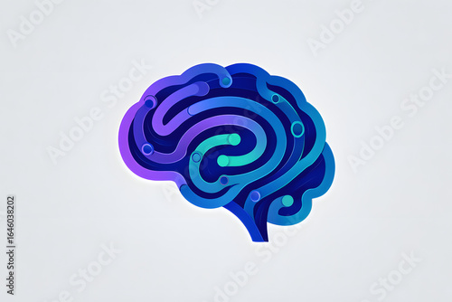 Abstract Brain Network:  Modern, Blue Gradient,  Papercut Style,  Connectivity Concept Illustration.