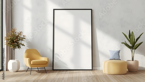 Frame mockup, ISO A paper size. Living room wall poster mockup. Interior mockup with house backgrounds. Modern interior design. 3D render
