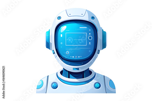 Futuristic Robot Head:  Clean, Modern Design, Blue HUD Display, AI Concept, Technology Stock Image