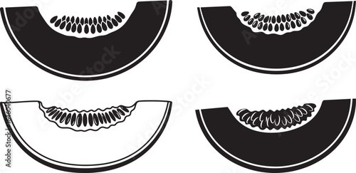 Four slices of cantaloupe melon in a simple black and white silhouette style