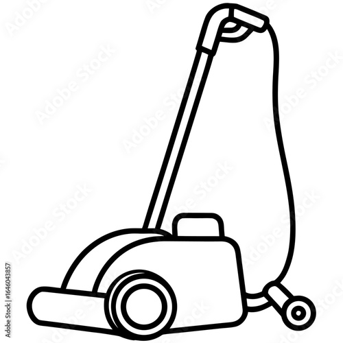 Simple outline drawing of a vacuum cleaner with hose and wheel