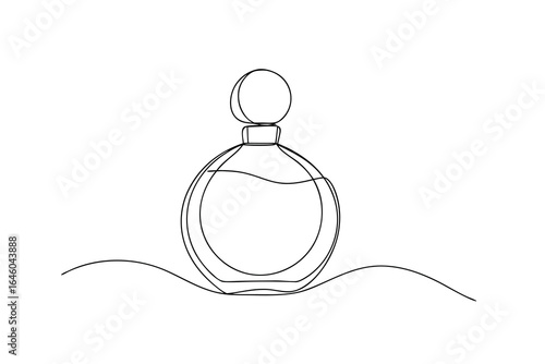 Continuous line drawing a round perfume bottle with liquid single line vector