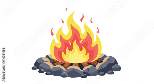 Campfire illustration fire flames rocks wood logs