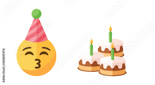 Birthday party emoji cake celebration vector art