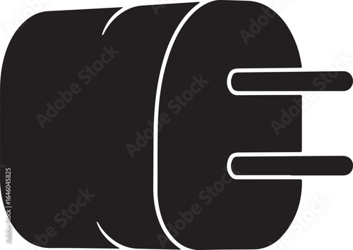 Simple black silhouette of a cylindrical electrical plug with two prongs
