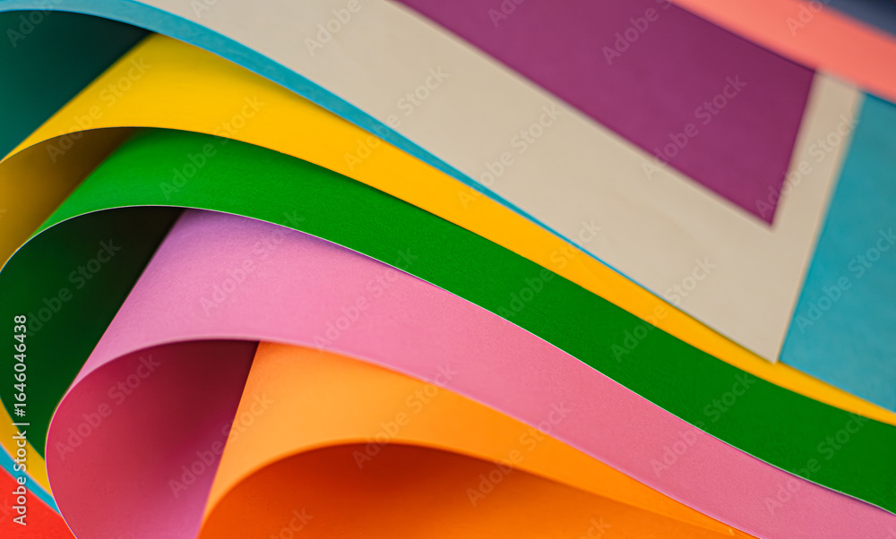 Obraz premium Close-up of curled sheets of colored paper. The composition emphasizes shape and negative space. Making it useful as a minimal design and modern background. Selective focus.