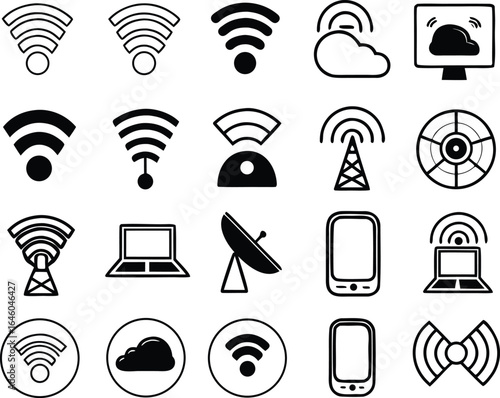 Internet and web, wireless icons set vector with editable
