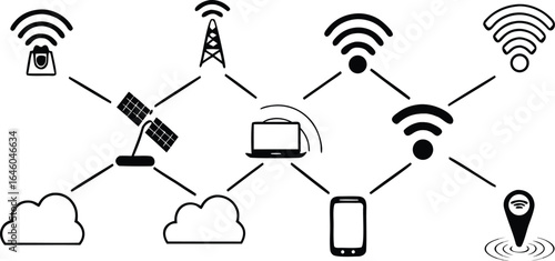 Internet and web, wireless icons set vector with editable
