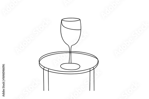 Simple line drawing a wine glass a round table single line vector