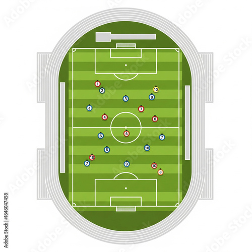 Flat 2D Vector Illustration of Soccer Football Field and Stadium – Top View, Match, Corner Flag