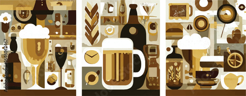 Abstract Beer Still Life with Mugs Bottles and Vintage Elements in a Brown and Beige Palette Modern Alcohol Beverage Art Perfect for Bar Restaurant Decor and Craft Beer Enthusiasts