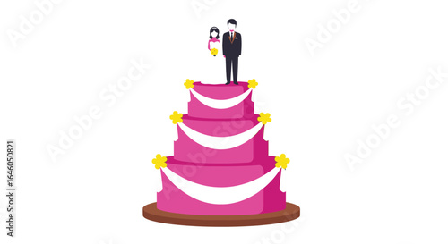 Wedding cake topper pink cake celebration vector