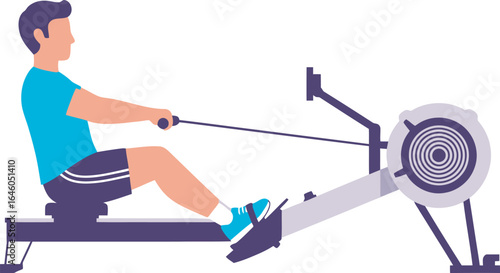 Man using a rowing machine for indoor fitness training.