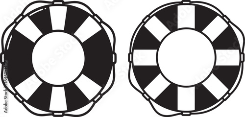 Two life preserver rings shown in a simple black and white silhouette style