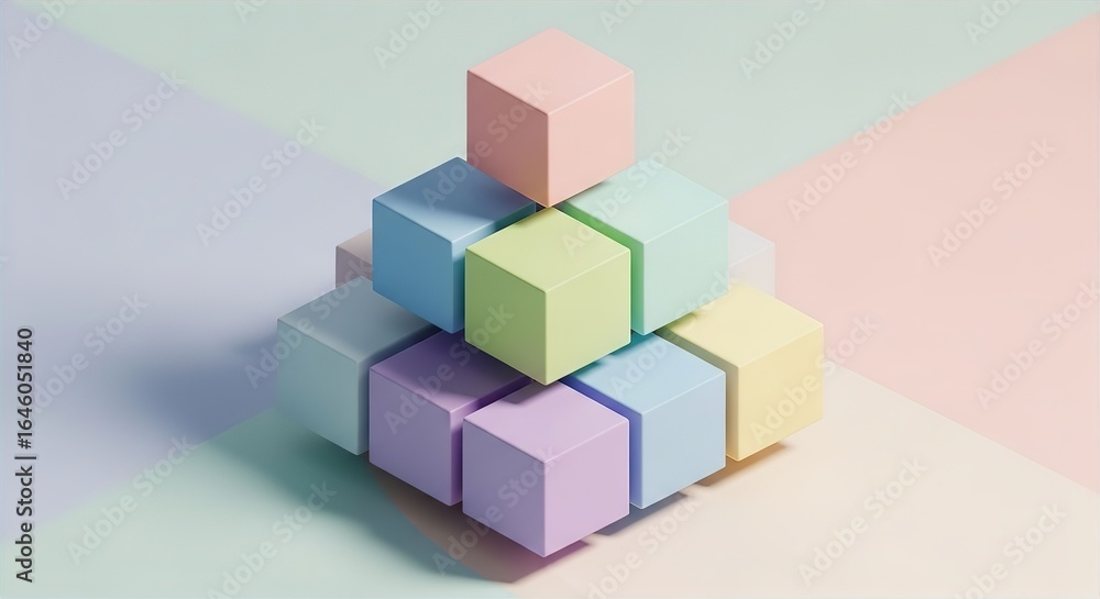 Obraz premium Pastel 3D Isometric Cubes Abstract Background
