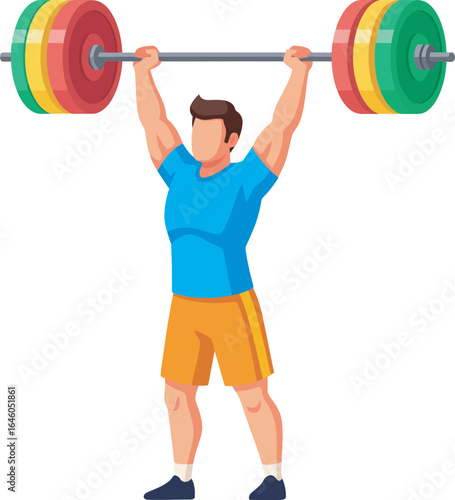 A strong man performs a clean and jerk weightlifting exercise.