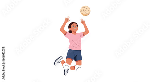 Girl playing volleyball jumping for the ball sport