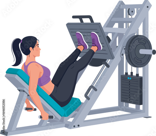 A woman is exercising her legs on a leg press machine, pushing weights.