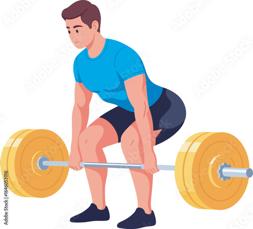 Man performing a barbell back squat exercise in a fitness setting.
