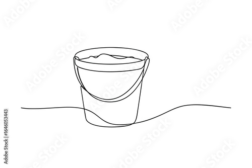 Single line drawing a bucket filled with sand a wavy line vector