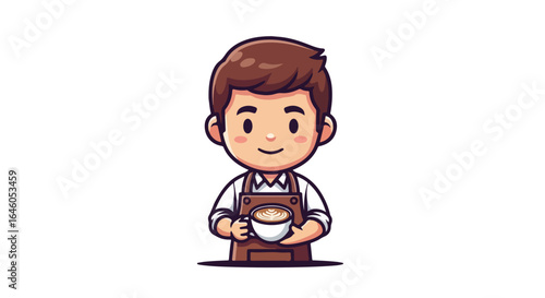 VECTOR illustration Delightful BARISTA2.svg holding a warm cup of coffee, ready to serve