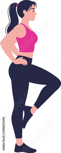 Woman in athletic attire performing a single-leg balance exercise.