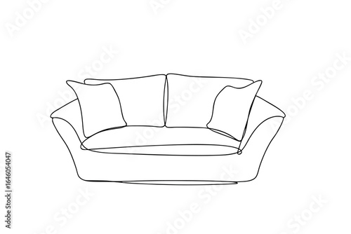 Single line drawing a comfortable two-seater sofa with cushions couch furniture