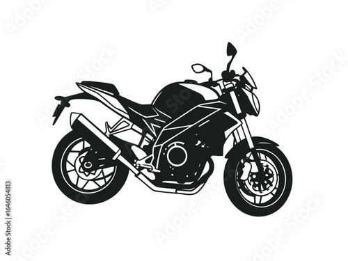 Silhouette of an Isolated Sports Motorcycle Side View on White Background