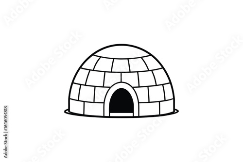 Simple black and white illustration of an igloo with a single entrance on a plain white background silhouette