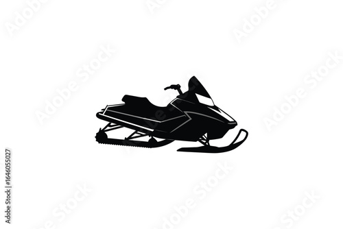 Black silhouette of a modern snowmobile on a white background with clean lines and minimalist design