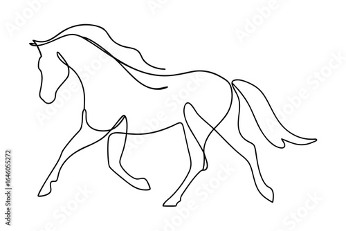 Single line drawing a horse in motion a animal equine