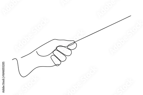 Single line drawing a hand holding a conductor's baton music
