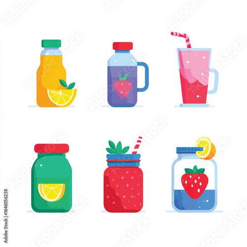 Assortment of Fresh Fruit Juices and Smoothies in Glass Jars and Bottles a Healthy and Refreshing Beverage Collection for Summer