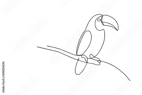 Single line drawing a toucan perched a branch bird animal