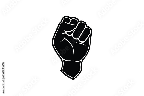 Black and white illustration of a clenched fist symbolizing strength and solidarity on a white background silhouette
