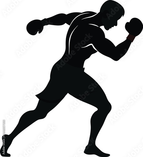 Dynamic boxer punching silhouette in action