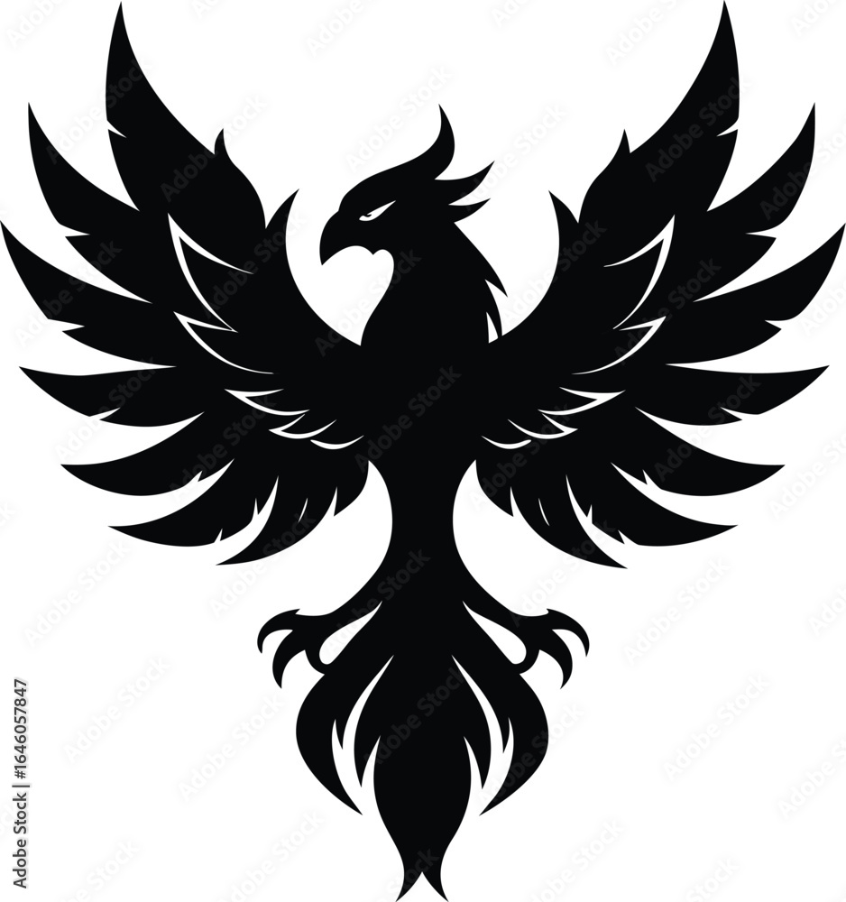 Obraz premium Black phoenix silhouette on white background