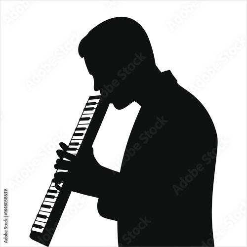 Silhouette of a Saxophone Player - Minimalist Music Icon, Jazz Musician Performing, Black and White Vector Illustration, Artistic Design for Music Events & Album Covers