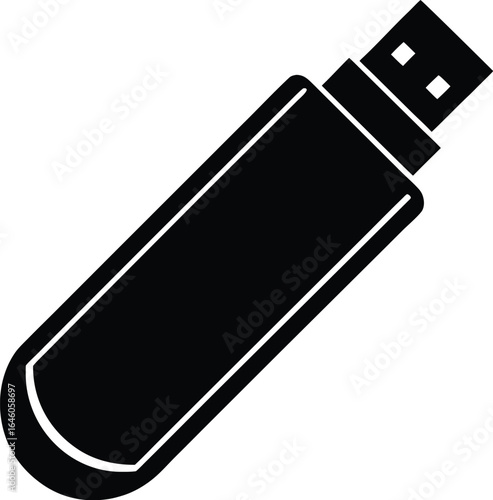 Black usb flash drive silhouette on white background