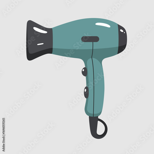 Household hair dryer in black and blue tones