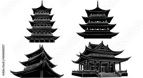 Chinese pagoda silhouettes stock