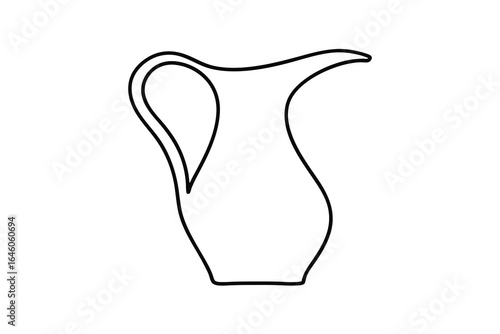 Single line outline a pitcher with a handle spout container vessel