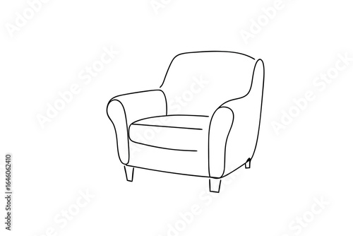 Single line outline drawing a comfortable armchair a furniture